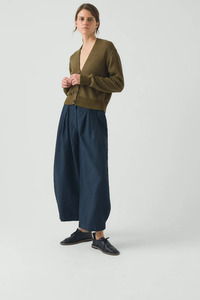 Wool Linen Patch Pocket Cardigan - Olive Gold