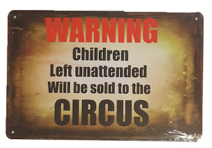 Gift: Retro Metal Sign- Warning...Children