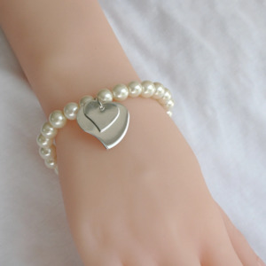 Jewellery: Toned Silver Hearts in Faux Pearl Bracelet
