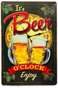 New Years: Retro Metal Sign- Beer O'Clock