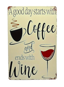 New Years: Retro Metal Sign- Coffee & Wine
