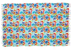 Clearance: Red Blue Hibiscus Sarong with Frills