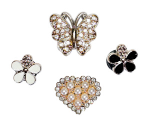 CZ Butterfly &Pearl Heart Charms Set