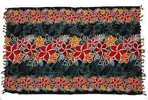Black Frangipani Sarong with Frills