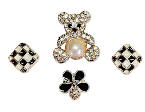 CZ diamonds Teddy Bear Pearl Jibbit Charms Set