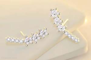 Sterling Silver Zirconia Seven Flowers  Earrings