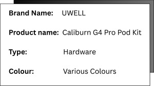 Starter Kits: Uwell Caliburn G4 Pro Pod System Kit 1800mAh 3ml (35W)