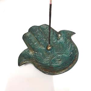 Candle Tealight Incense Holders: Hamsa Incense Holder Antique Green
