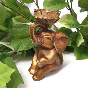 Sitting Elephant Candle Holder Gold
