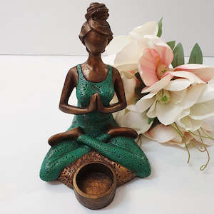 Candle Tealight Incense Holders: Yoga Lady Tealight Holder-Turquoise