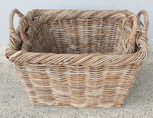 Cane Rattan: GREY OVAL TOP RECT CANE BASKETS LARGE