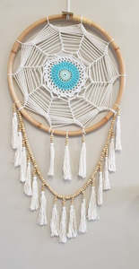 Lotus Crochet Dream Catcher Turquoise Feathers