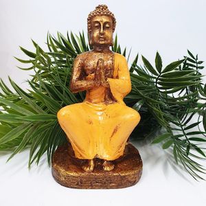 Praying Buddha on Lotus Stand Orange