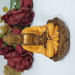 Poly Resin Buddhas: Buddha Sitting on Lotus Orange