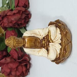 Poly Resin Buddhas: Buddha Sitting on Lotus Cream