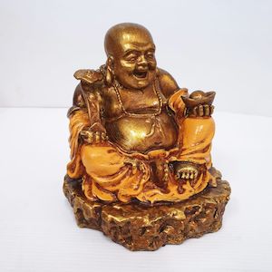 Poly Resin Buddhas: Ru Yi Wealth Happy Buddha Orange
