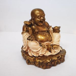 Poly Resin Buddhas: Ru Yi Wealth Happy Buddha Cream
