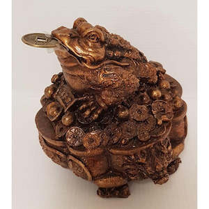 Poly Resin Figurines Animals: MONEY FROG ANTIQUE GOLD