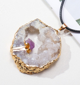 Crystal Pendant Necklace Clear & Amethyst