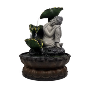 Relaxing Buddha, Lotus Leaf 3 Tier Water Feature