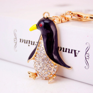 Keyrings: Diamante Key Ring-Penguin