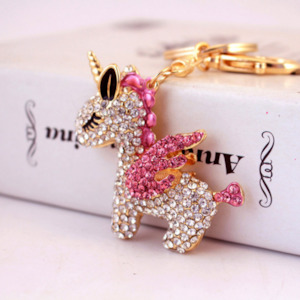 Keyrings: Diamante Key Ring-Unicorn