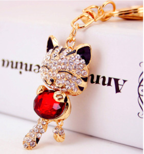 Keyrings: Diamante Key Ring Red Cat