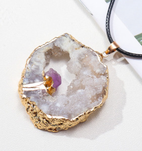 Crystal Pendant Necklace Clear & Amethyst