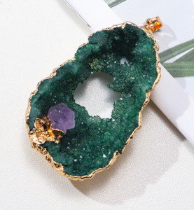 Crystal Pendant Necklace Green & Amethyst