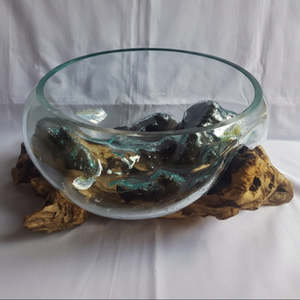 Home Accessories: Gamal Root With Recycled Glass bowl 25cm