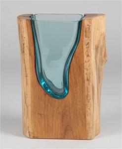 Gamal Root With Recycled Glass Vase Polished 25x8x25CM