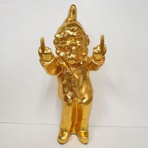 Cheeky Gnome Statue Double Finger Gold
