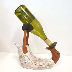 Carved Wooden Duck Bottle Holder