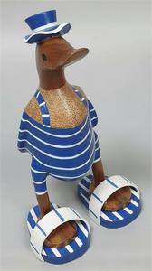 Carved Wooden Duck With Jandles Blue