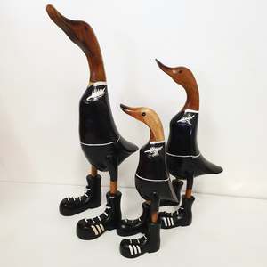 Carved Wooden Ducks Silver Fern Set of 2