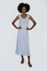 Dresses Collection In Italy: Handmade Linen Dress Agnese Blue - Marilu