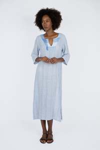 Dresses Collection In Italy: Handmade Linen Dress Lavinia Blue - Marilu