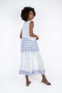 Dresses Collection In Italy: Handmade Cotton Dress Diana Blue - Marilu