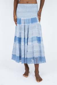 Bottoms Collection In Italy: Handmade Linen Skirt Chloe Blue - Marilu
