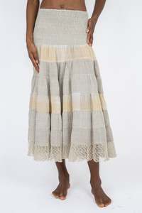 Bottoms Collection In Italy: Handmade Linen Skirt Chloe Beige - Marilu