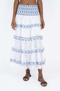 Bottoms Collection In Italy: Handmade Cotton Skirt Gloria Blue - Marilu