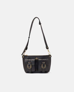 Cuoieria Fiorentina: Genuine Leather Crossbody Bag Cargo Black- Cuoieria Fiorentina