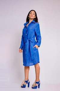 Sale: Pure Linen Dress Alia Royal Blue - PosiTiamo
