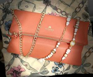 Genuine Leather Clutch Bag Velvet Papaya - Cuoieria Fiorentina