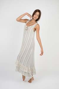 Dresses Collection In Italy: Handmade Linen Dress Tip Tap Grey - Marilu
