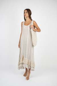 Handmade Linen Dress Tip Tap Beige - Marilu