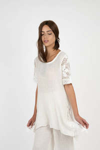 Woman Tops Tunics In Italy: Handmade Linen Tunic Saltarello White - Marilu