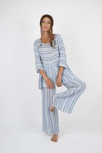 Woman Tops Tunics In Italy: Handmade Linen Tunic Chacha Blue - Marilu
