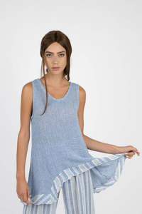 Woman Tops Tunics In Italy: Handmade Linen Top Jive Blue - Marilu