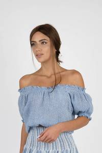 Woman Tops Tunics In Italy: Handmade Linen Top Fandango Blue - Marilu